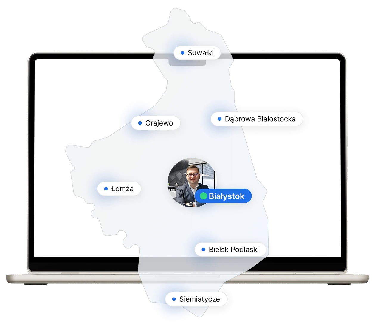 Mapa województwa z zaznaczonymi miastami: Namysłów, Kluczbork, Brzeg, Nysa, Kędzierzyn-Koźle, Głubczyce i Opole. Obok widoczna statystyka pokazująca liczbę 37 miast, 71 gmin i 1017 miejscowości, w których świadczona jest pomoc prawna w sprawach odszkodowawczych. W centrum znajduje się zdjęcie prawniczki na tle eleganckiego biura, symbolizujące profesjonalną obsługę.